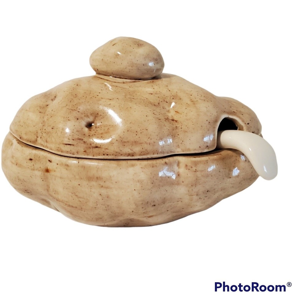 Vintage Ceramic Potato Shaped Sour Cream Server Signed Atlantic Mold